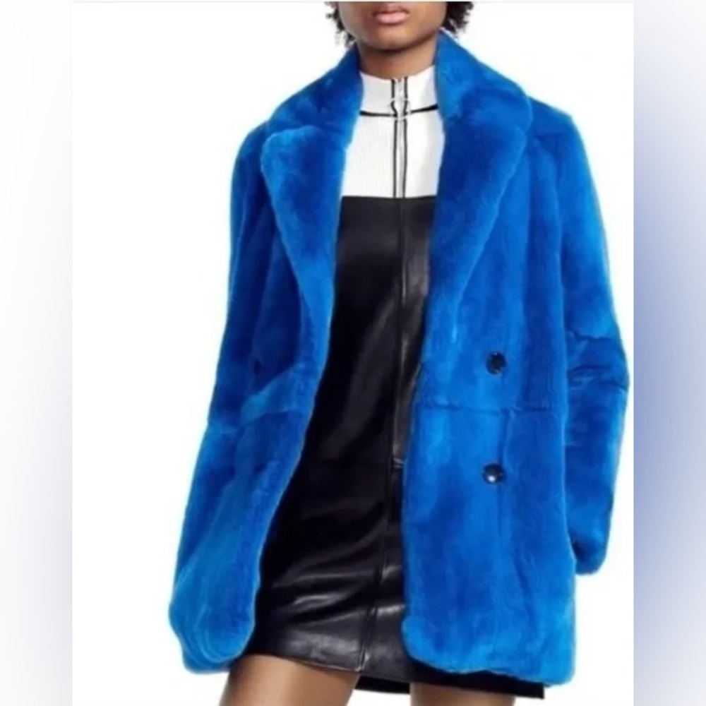 Women’s Maje Gati Blue Fur Coat - Size 36